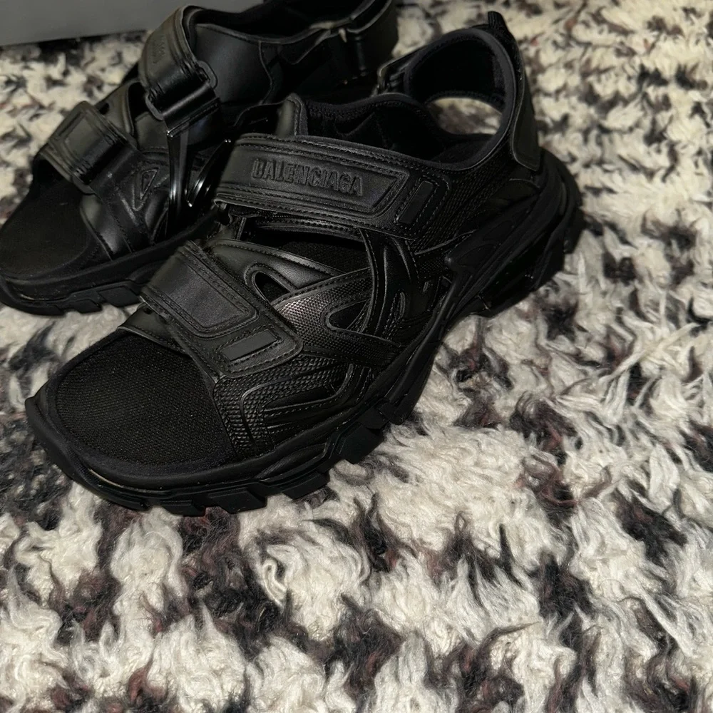 Balenciaga Black Tactical Leather Sport Sandals